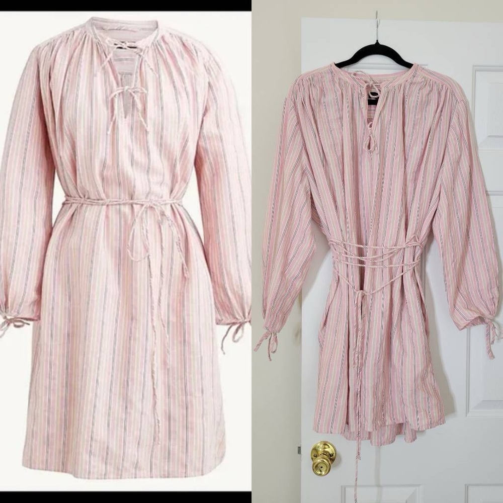 J. Crew Re-Imagined Alma Pink Striped Beach Boho Cotton Dress Womens Size L-XL - Picture 2 of 14